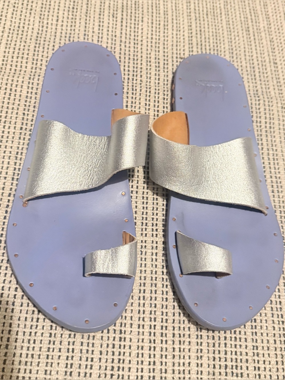 Beek by 2 birds Anthro Anthropology Silver Strap Slide Sandals w/ Lavender 10